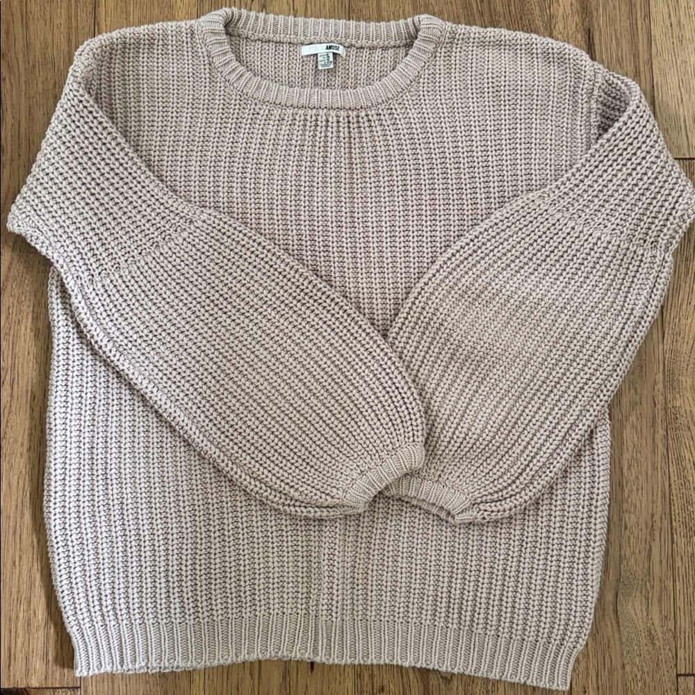 😊Amuse Society Neutral Beige Scoop Neck Chunky Knit Sweater